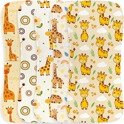 5Pcs Giraffe Baby Burp Cloths Cotton Burp Rags for Girls Boys, Giraffe Baby Shower Newborn Gift, Soft and Absorbent Baby Burping Cloths for Newborns 9.8X19.6inches