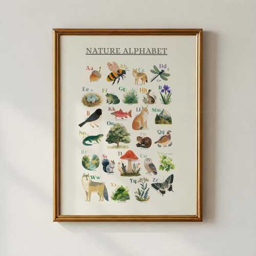 Nature Alphabet Poster, Woodland ABC Nursery Decor, Enchanted Forest Art, Homeschool Decor, Montessori Physical Print