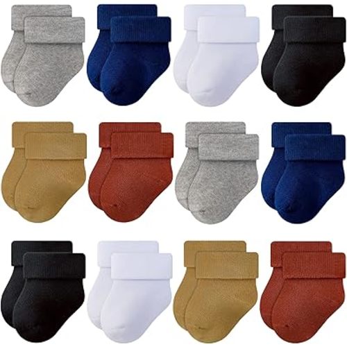 RATIVE Newborn Baby Socks 0-6,6-12 Months Terry Turn Cuff Socks for Boys Girls