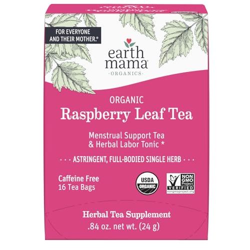 Earth Mama Organic Raspberry Leaf Tea Bags | Labor Tonic & Menstrual Support Herbal Tea, Red Raspberry Leaf Tea for Pregnancy & Postpartum Care Recovery, Caffeine Free Tea, Non GMO, (16 Teabags)