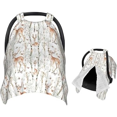 Cute Deer Animal Woodland Baby Car Seat Canopy Cover Multi Use Nursing Cover for Mom Breastfeeding Covers Infant Car Seat Covers Newborn Shower Gift