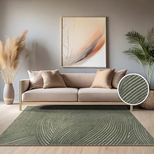 Paco Home Modern Area Rug with Abstract Line Pattern and Contour-Cut in Green, Size: 6'7" x 9'6"