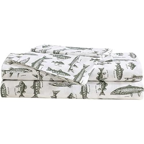Eddie Bauer - Sheet Set, Cotton Percale Bedding with Matching Pillowcase, Crisp & Breathable, 200-Thread Count, Classic Comfort Essentials (Wes Fish Green, Twin)