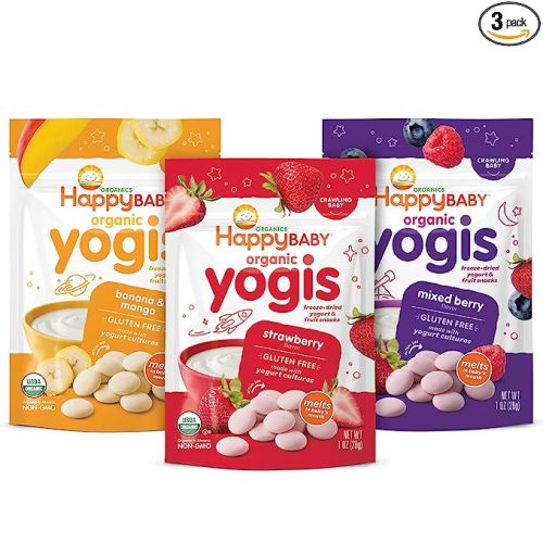 Happy Baby Organics Yogis Freeze-Dried Yogurt & Fruit Snacks, 3 Flavor Variety Pack, 1 Ounce (Pack of 3) - Yogi Variety Pack