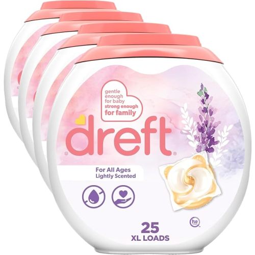 Dreft Laundry Detergent Pacs, Lightly Scented, Lavender, For Baby and Family, XL Pacs, 45 Count