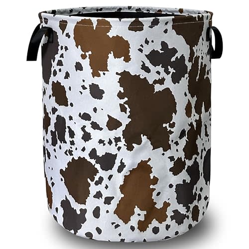 Cows Skin Brown Print Laundry Basket Foldable With Handles Tote Bag Oxford Cloth Animal Funny Laundry Hamper Clothes Storage Bucket Toy Organizer 18.9" x16.5" For Bathroom/Laundry/Bedroom