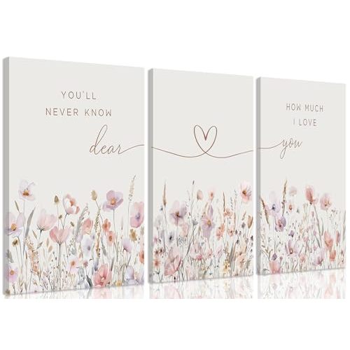 3Pcs Wildflower Nursery Canvas Wall Art Flower Botanical Sentence Poster Painting Picture Wall Decor Boho Girl Nurseries Print Artwork for Nursery Baby Room Living Room Bedroom Home Decoration12x16in