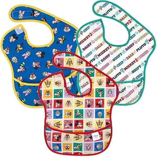 Bumkins Disney Bibs for Girl or Boy, SuperBib Baby and Toddler for 6-24 Months, Essential Must Have for Eating, Feeding, Baby Led Weaning, Mess Saving Waterproof Soft Fabric, 3-pk Mickey and Friends