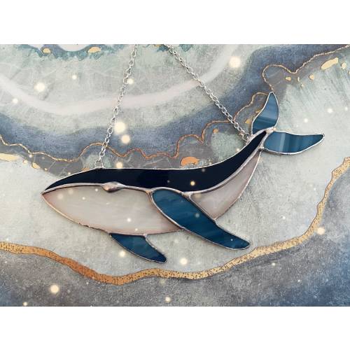 Stained glass whale ornament, sun catcher blue whale, glass ornament, Mother’s Day, ocean decor, beach decor