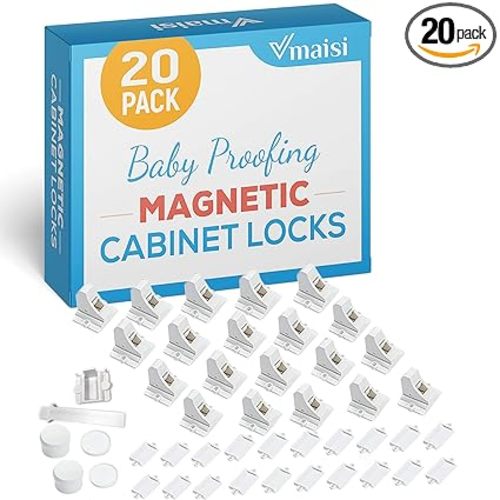 20 Pack Magnetic Cabinet Locks Baby Proofing - Vmaisi Children Proof Cupboard Drawers Latches - Adhesive Easy Installation