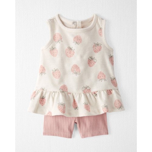 3M - Baby Girl 2-Piece Top & Short Set Made with Organic Cotton in Strawberry Print - Little Planet | Carter's