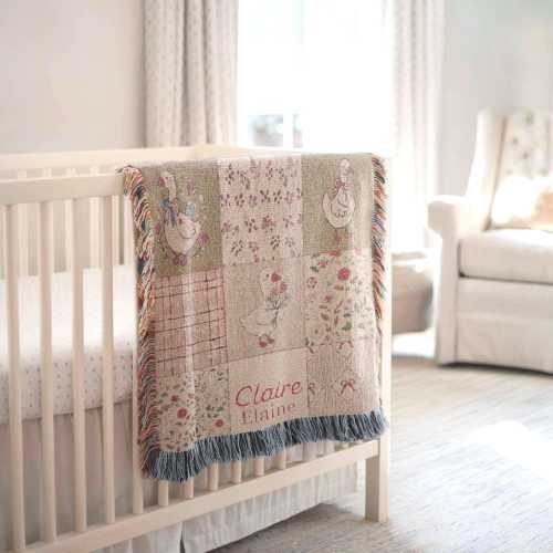 Personalized Baby Girl Woven Blanket, Floral Goose, Coquette Nursery Decor