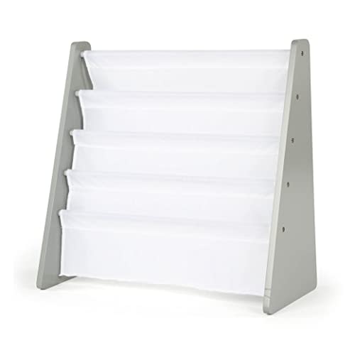 Humble Crew Kids Bookshelf, Montessori Front Facing Toddler Bookcase 4 Tier | Book display rack and reading nook organizer, nylon pockets show covers face out, compact for any playroom or bedroom space