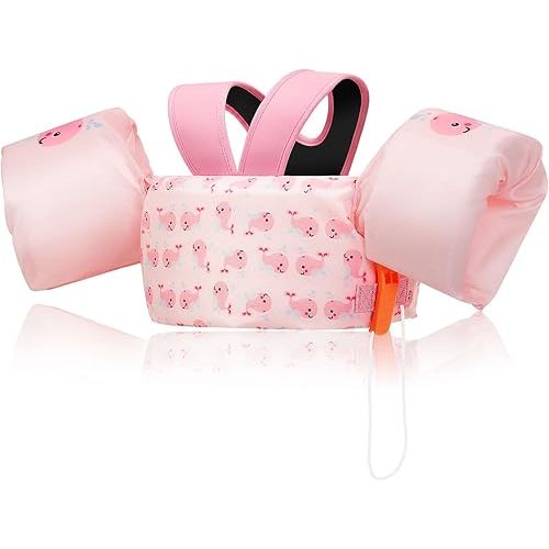 MoKo Swim Arm Band for Kids 20-30-40-50lbs, Toddler Swim Vest Cute Cartoon Swimming Wings Pool Floats Sleeve Children Water Sports Learning Swim Training Equipment, Pink Whale