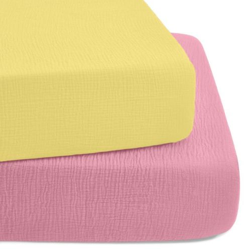 Babylicious Muslin Crib Sheets 2 Pack – Cotton Fitted Crib Sheets for Boys & Girls, Neutral Buttercream & Peony, Fits Standard Crib Mattress 52"x28"