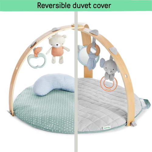 Ingenuity Cozy Spot Foldable Infant Baby Activity Gym, Reversible Newborn Play Mat with Wooden Toy Bar & Self Storage