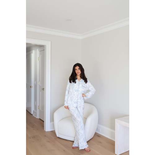 Ruffle Bamboo Pajama Pant Set in Blue Toile – Waverles