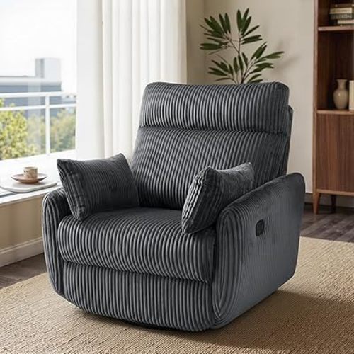 Swivel Recliner Chair, Corduroy Nursery Glider Rocking Chair (Gray)