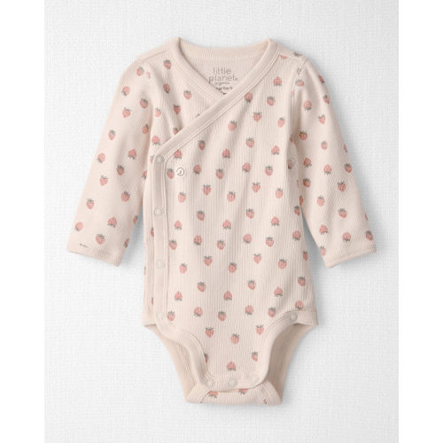 Baby Girl Organic Cotton Wrap Bodysuit in Strawberry Print
