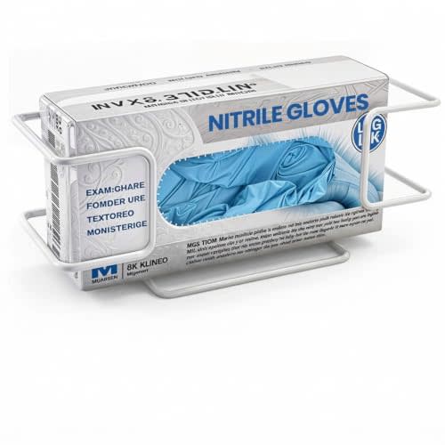 Disposable Glove and Facial Tissue Wire Rack, Dispenser, Wall Mount Design with Mounting Accessories Included, White Durable Metal Organizer Glove Holder for Home, Lab, Office and Food Service
