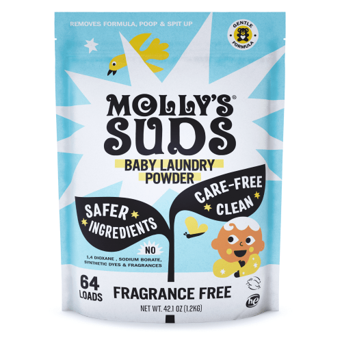 Molly's Suds Baby Laundry Detergent Powder, Removes Formula, Poop & Spit-Up Stains, Extra Gentle for Newborns, (Fragrance Free), 64 Loads