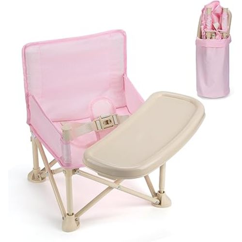 Toddler Beach Chair for Baby - Lightweight Kids Folding Camping Chair with Tray and Storage Bag, Easy to Clean, Safe Kids Lawn Camp Outdoor Chairs for Garden RV Travel (Pink)