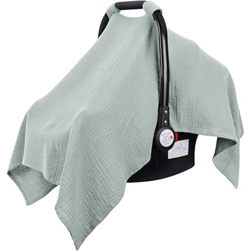 Metplus Muslin Car Seat Cover for Babies - Carseat Stroller Cover Infant Stroller Covers for Boys and Girls, Breathable & Lightweight, Fits Most Strollers & Baby Car Seats