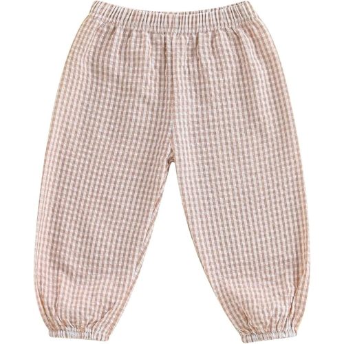 Karuedoo Toddler Baby Boy Girl Gingham Bubble Pants Kids Casual Plaid Elastic Waist Long Bloomers Trousers Bottoms
