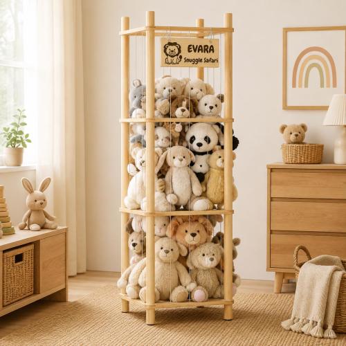 Personalized Wooden Stuffed Animal Organizer | 3-Tier Plush Toy Holder, Nursery Decor
