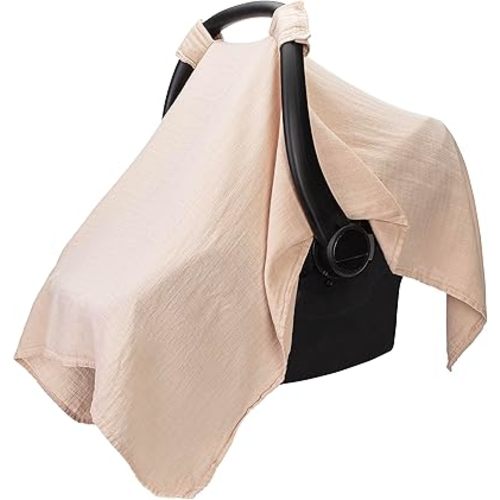 Comfy Cubs Baby Car Seat Cover - Soft, Breathable Bamboo Rayon and Muslin Cotton Blend - Lightweight Canopy for Sun, Bug, and Comfort Protection - Large Size Infant Seat Cover in Blush Design