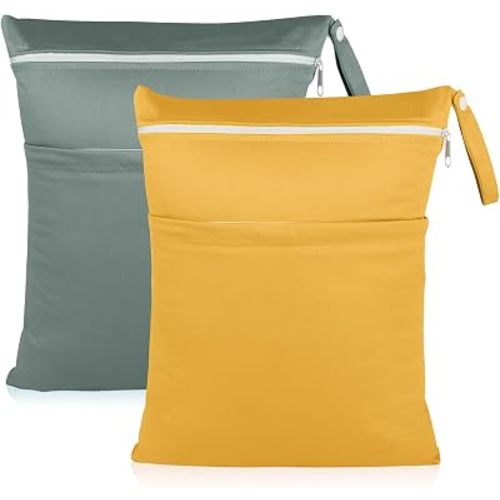 Angel Love Wet Bags, 2 Pack Baby Cloth Diaper Wet/Dry Bags with Two Zippered Pockets, Travel, Beach, Pool, Gym Bag for Swimsuits or Wet Clothes, Waterproof Washable Reusable, L216217