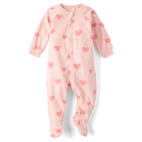 Baby And Toddler Girls Heart Dream Fleece Footed One Piece Pajamas - Pink