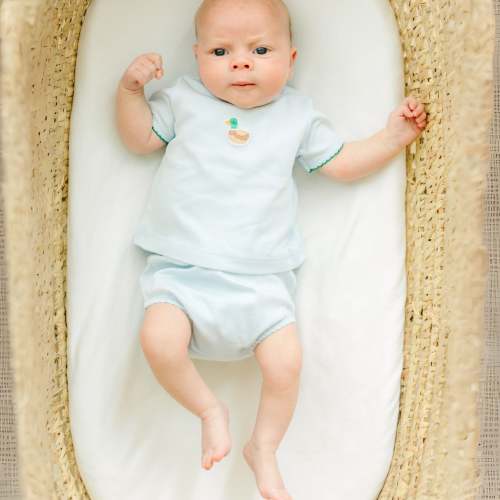 Mini Mallard Embroidered Diaper Cover Set - Light Blue