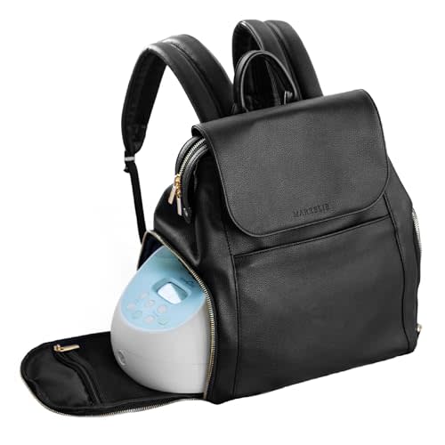 MARZELIE Vegan Leather Breast Pump Bag with prep mat | Compatible with Spectra S1 S2 | Pump Bag with cooler | Pumping bags for work | Wearable breast pump bag | Multipurpose Breast pump backpack