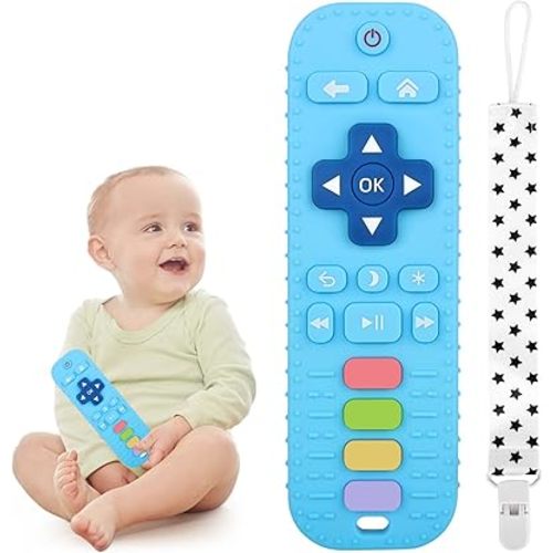 Chuya Remote Teethers Silicone Baby Teething Toys, TV Remote Teether for 0-6-12-18 Months Babies Infant Toddlers Teething Relief Chew Toys (Blue)
