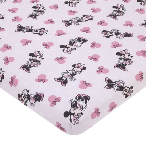 NoJo Disney Minnie Mouse Pink, Black, and White Super Soft Nursery Fitted Mini Crib Sheet