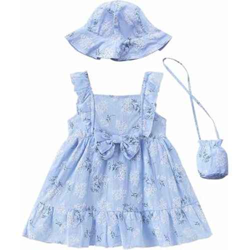 Baby Girls' Dresses 100% Cotton Baby Girl Summer Clothes Outfit 6 12 18 24 Months 2t Dress with Hat and Bag