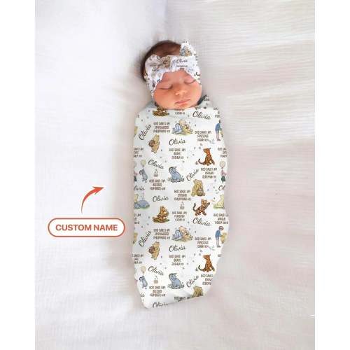 Custom Name God Says I Am Classic Bear swaddle blanket