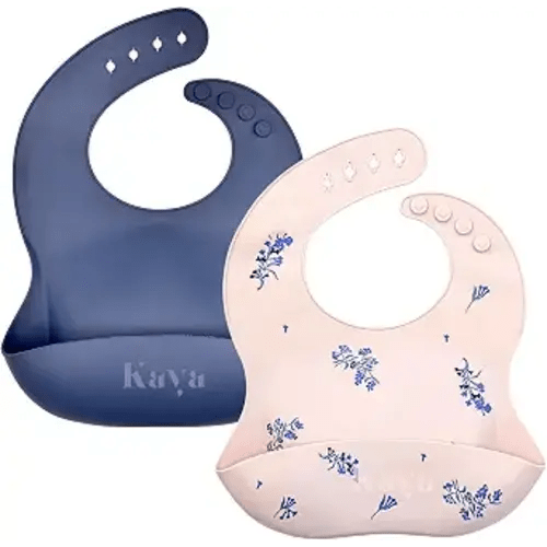 Kaya Silicone Baby Bib Pack of 2, BPA-Free Waterproof Food Catcher, Adjustable Neck, Dishwasher Safe, Babies and Toddlers