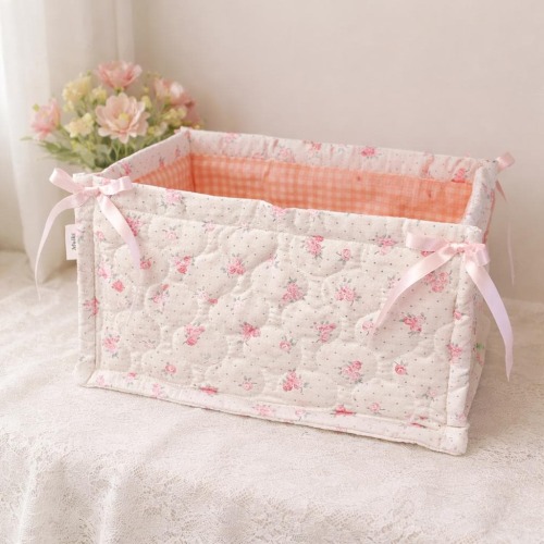 Pastel Quilted Fabric Storage Basket