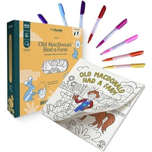 Tales Foldout Book - Old Macdonald Had a Farm – Reusable Silicone Coloring Book for Toddlers and Kids Ages 3-7 – Educational Farm Animal Activity Pad with 12 Markers – Mess-Free Travel Toy