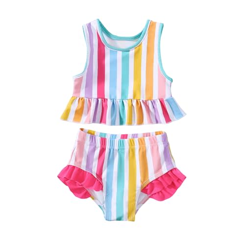 Baby Swimsuit Girl Two Piece Bathing Suit Toddler Girls Summer Beach Ruffle Tankini Swimwear 1-7Y