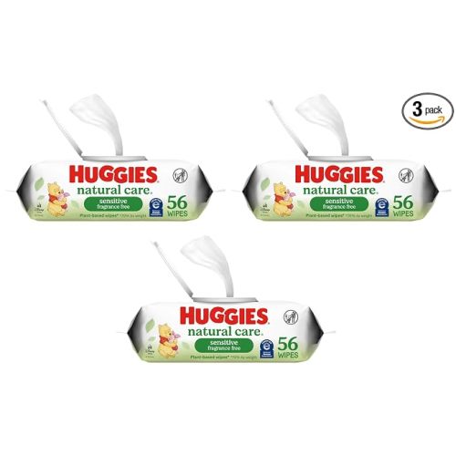 Huggies Natural Care Sensitive Baby Wipes, Unscented, Hypoallergenic, 99% Purified Water, 1 Flip-Top Pack (56 Wipes Total) (Pack of 3)