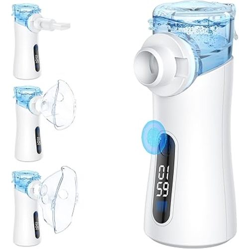 Nebulizer for Adults and Kids, Portable Nebulizer with Intuitive LED Interface & Auto-Cleaning, Inhaler for Respiratory Problems, Rechargeable, for Home Office Travel
