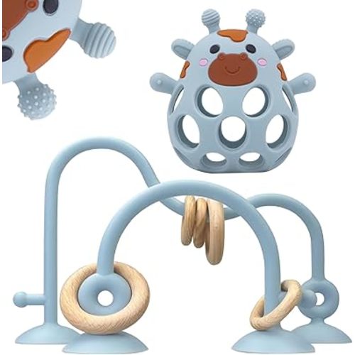 Baby High Chair Toys Teething Chew - Baby Table Toys, High Chair Suction Toy Teething Toys Silicone Teethers, Food Grade Silicon for 6 12 18 Months Blue