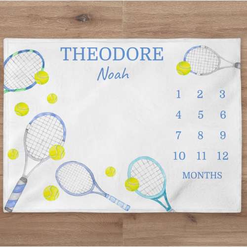 Tennis Milestone Blanket Personalized Baby Boy Month Blanket Sports Nursery Custom Age Newborn Calendar Tracker New Mom Baby Shower Gift