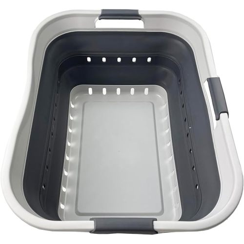 SAMMART 42L (11 gallon) Collapsible Plastic Laundry Basket - Foldable Pop Up Storage Container/Organizer - Space Saving Hamper/Basket (1, Grey/Steel Grey)