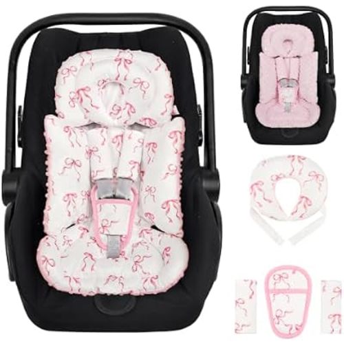 Infant Car Seat Insert, Soft Car Seat Head Support for Baby Girls, Pink Bow