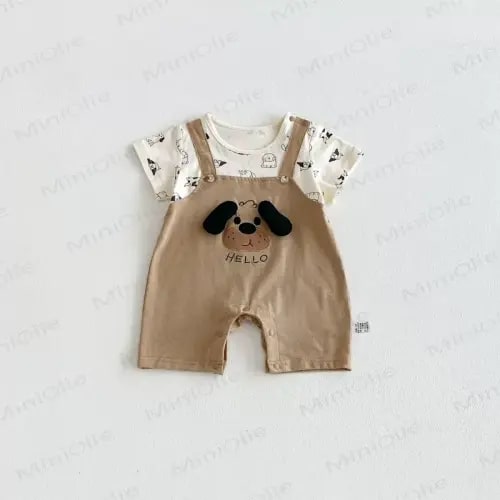 Baby Boys Puppy Print Suspender Romper