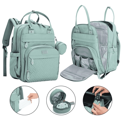 BabbleRoo Diaper Bag Backpack, 26L, Sage Green with Insulated Pockets